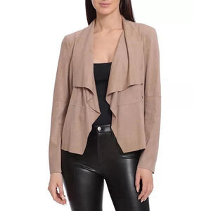 Bagatelle Soft Faux Suede Waterfall Drape Open Front Structured Polished Jacket
